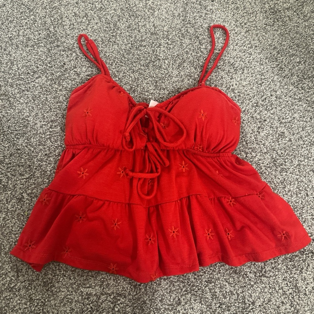SO Red Embroidered Tank Top